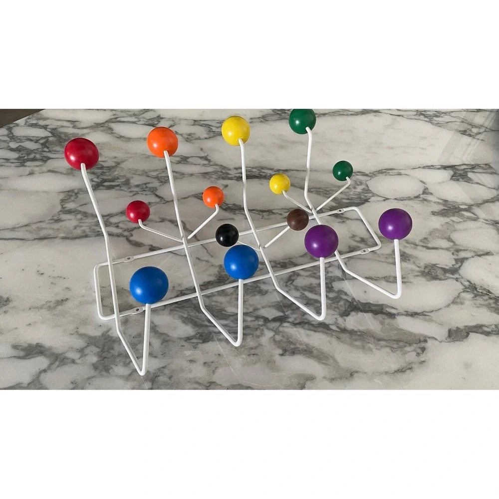Eames‎ Hang-it-all (Eames Pride) White Frame, Solid Wood Rainbow Spheres Hooks
